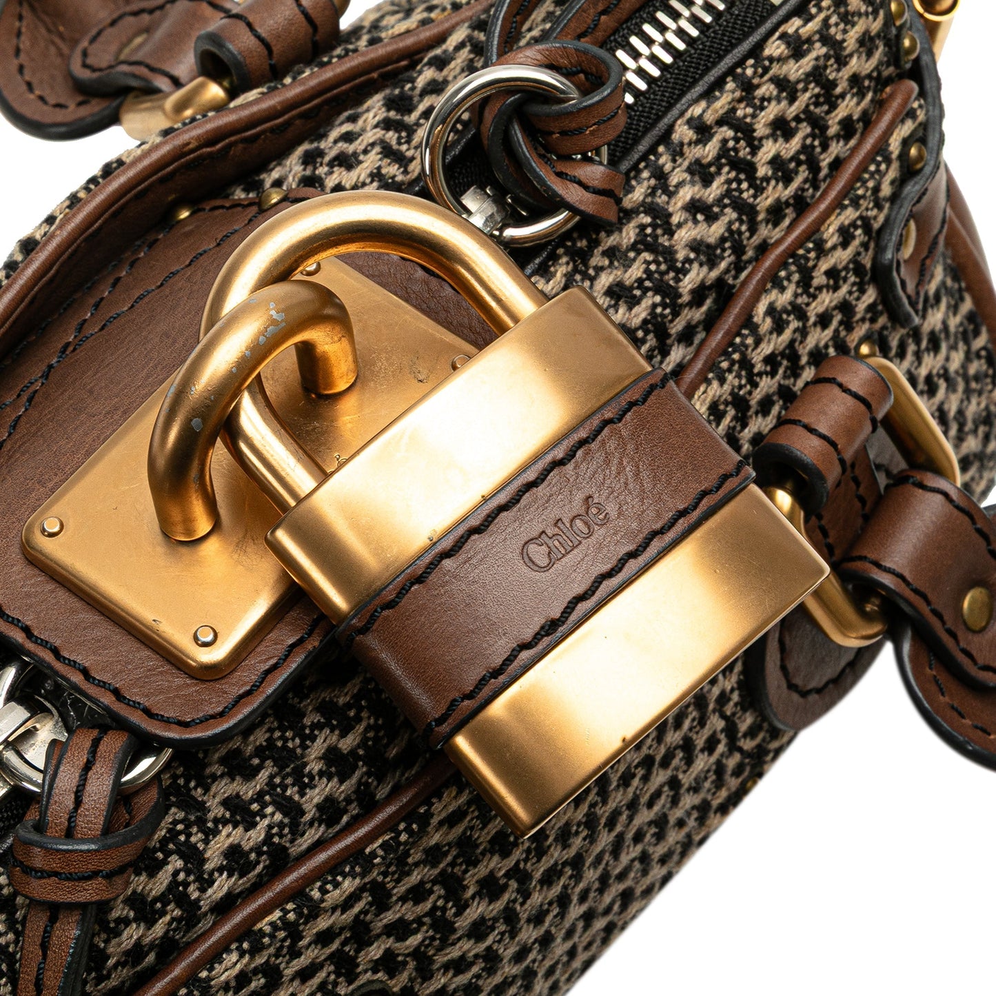 Chloé Mini Tweed Paddington Handbag Brown