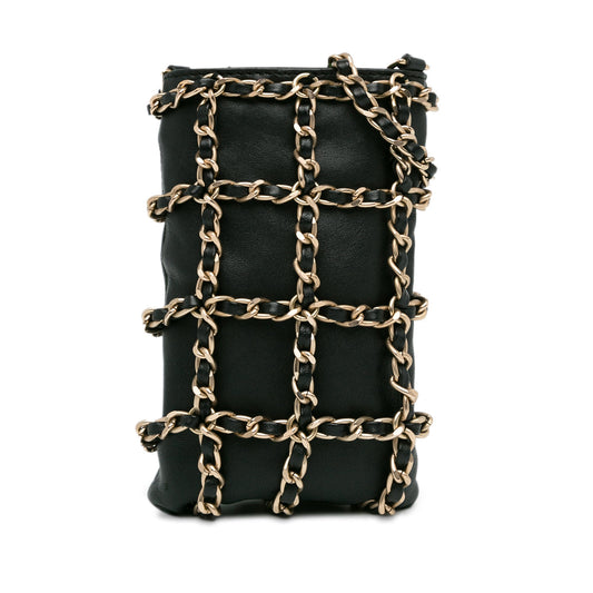 Chanel Lambskin Tech Me Out Clutch With Chain Black