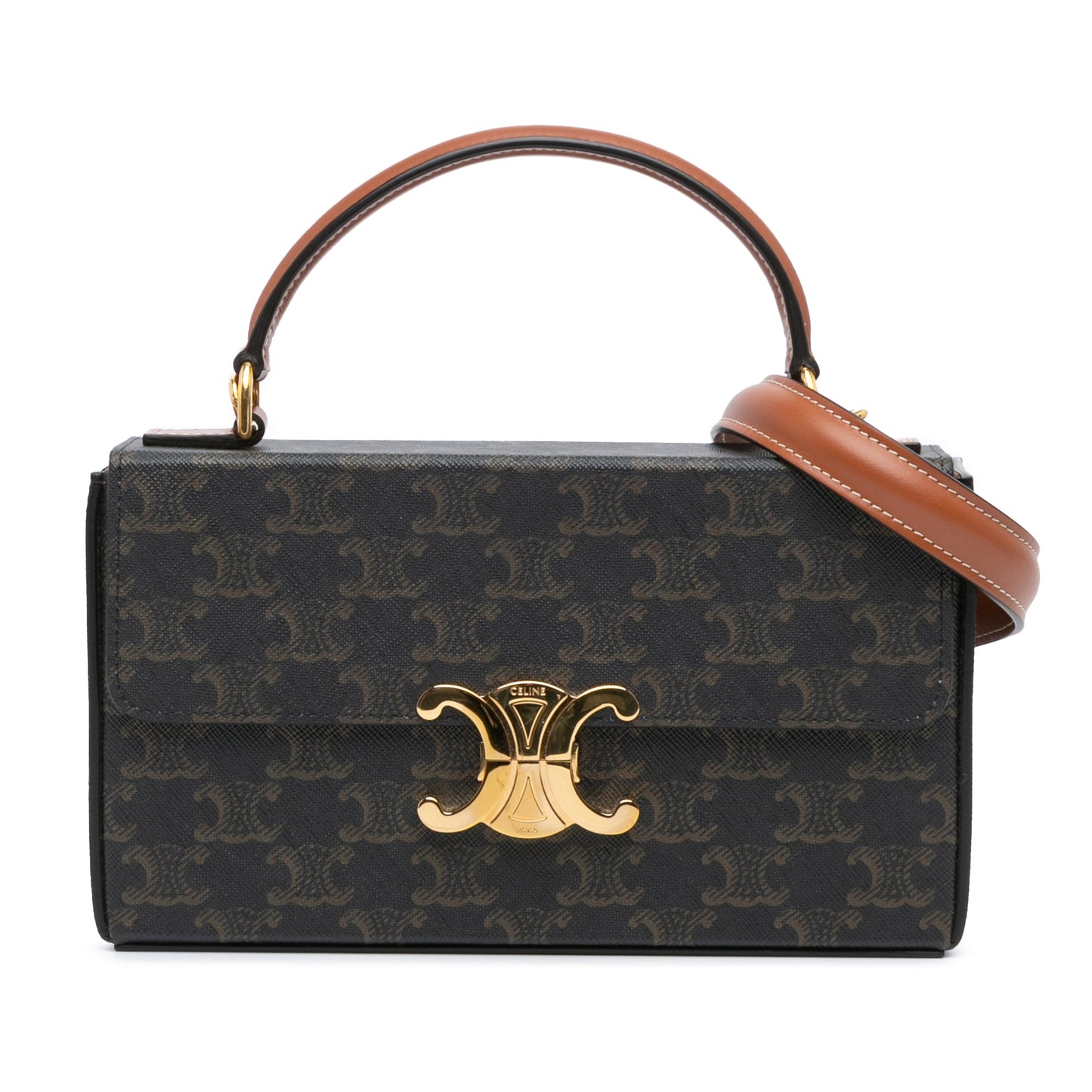 Celine Triomphe Coated Canvas Box Top Handle Bag Brown