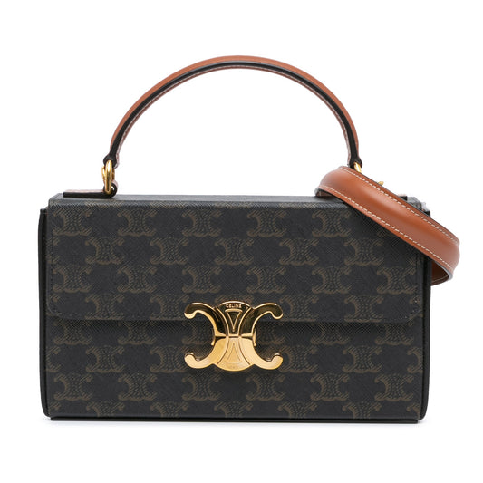 Celine Triomphe Coated Canvas Box Top Handle Bag Brown