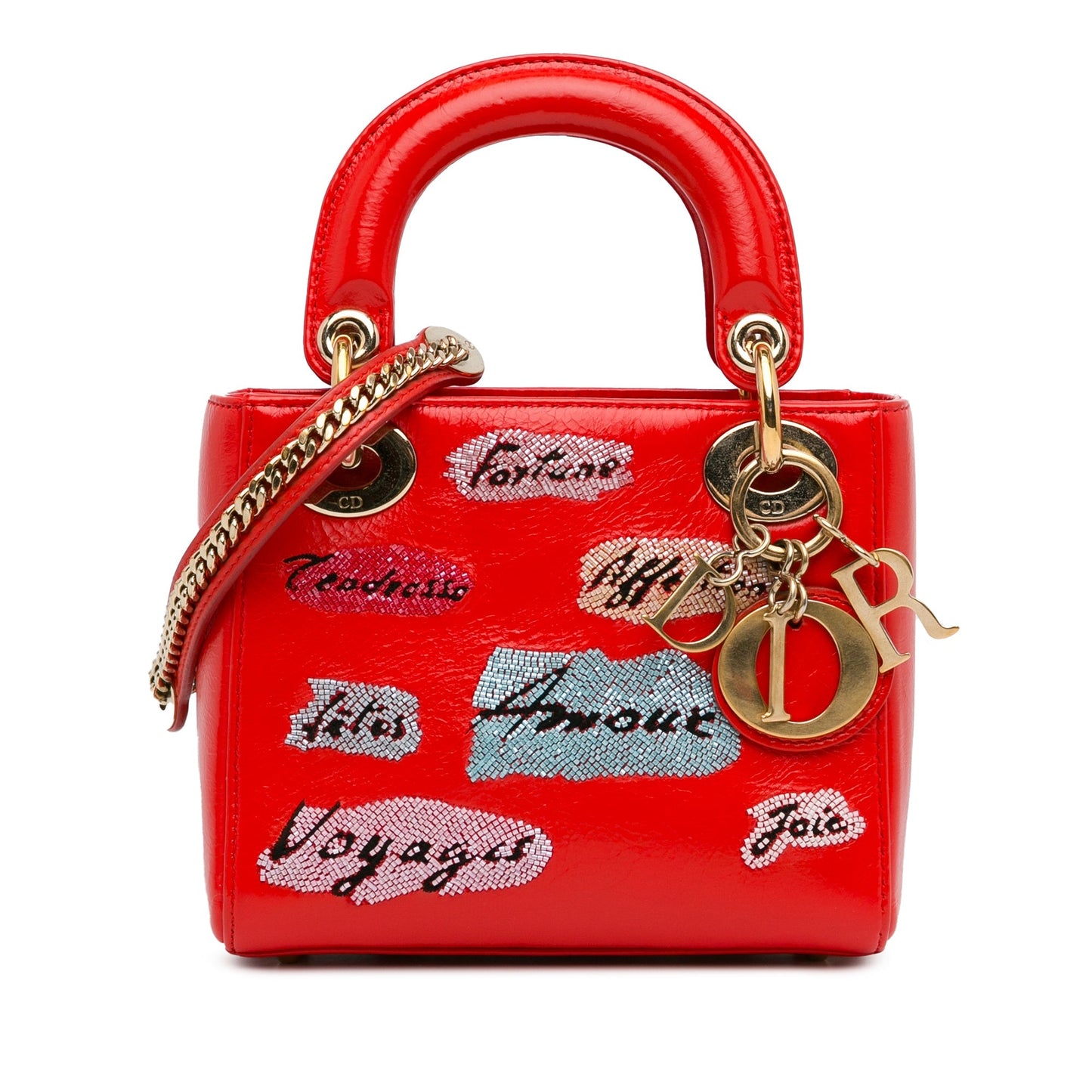 Dior Mini Calfskin Sequin Embellished Lady Dior Red