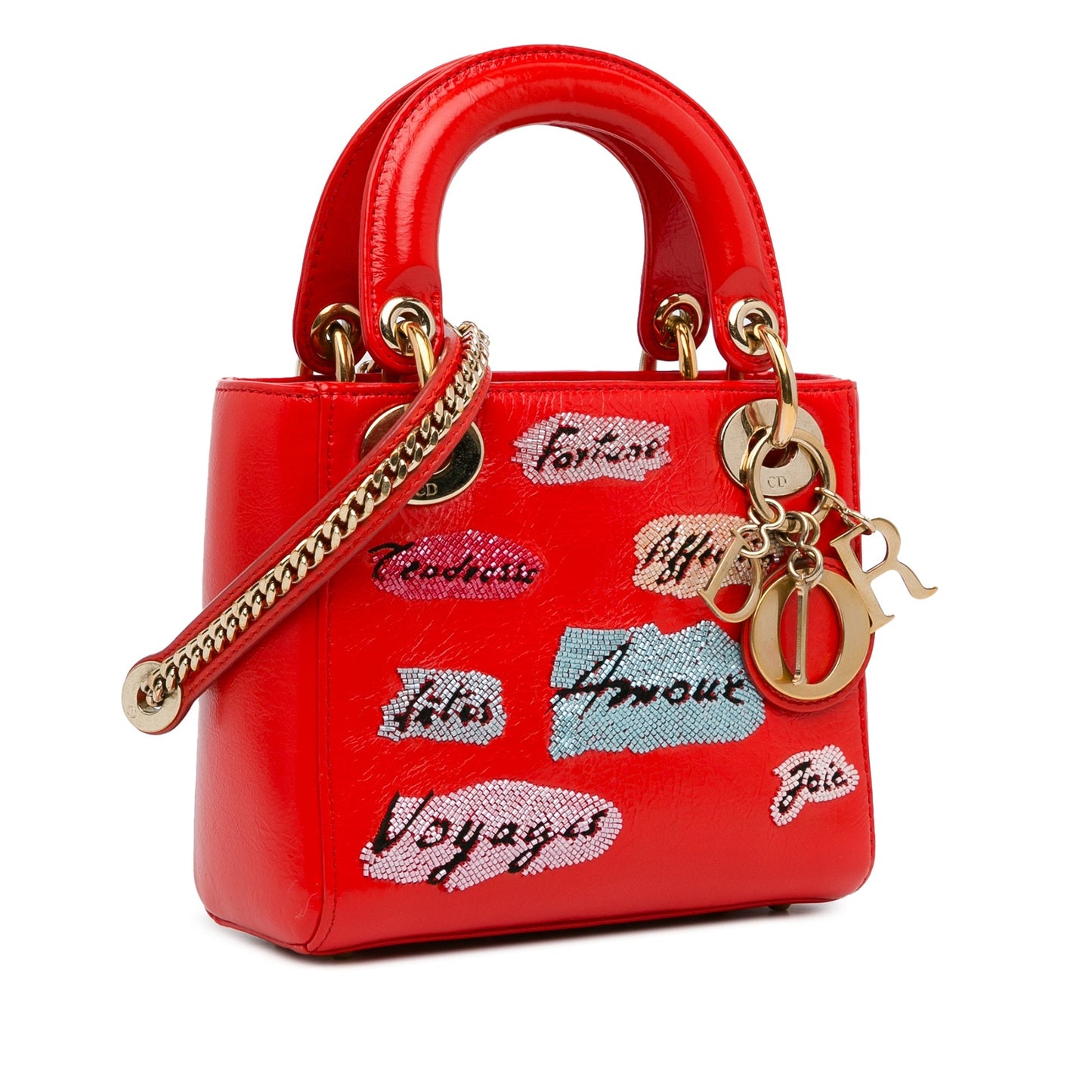 Dior Mini Calfskin Sequin Embellished Lady Dior Red
