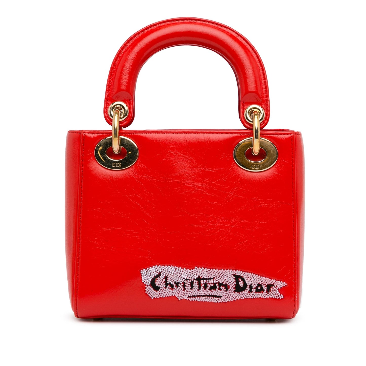 Dior Mini Calfskin Sequin Embellished Lady Dior Red