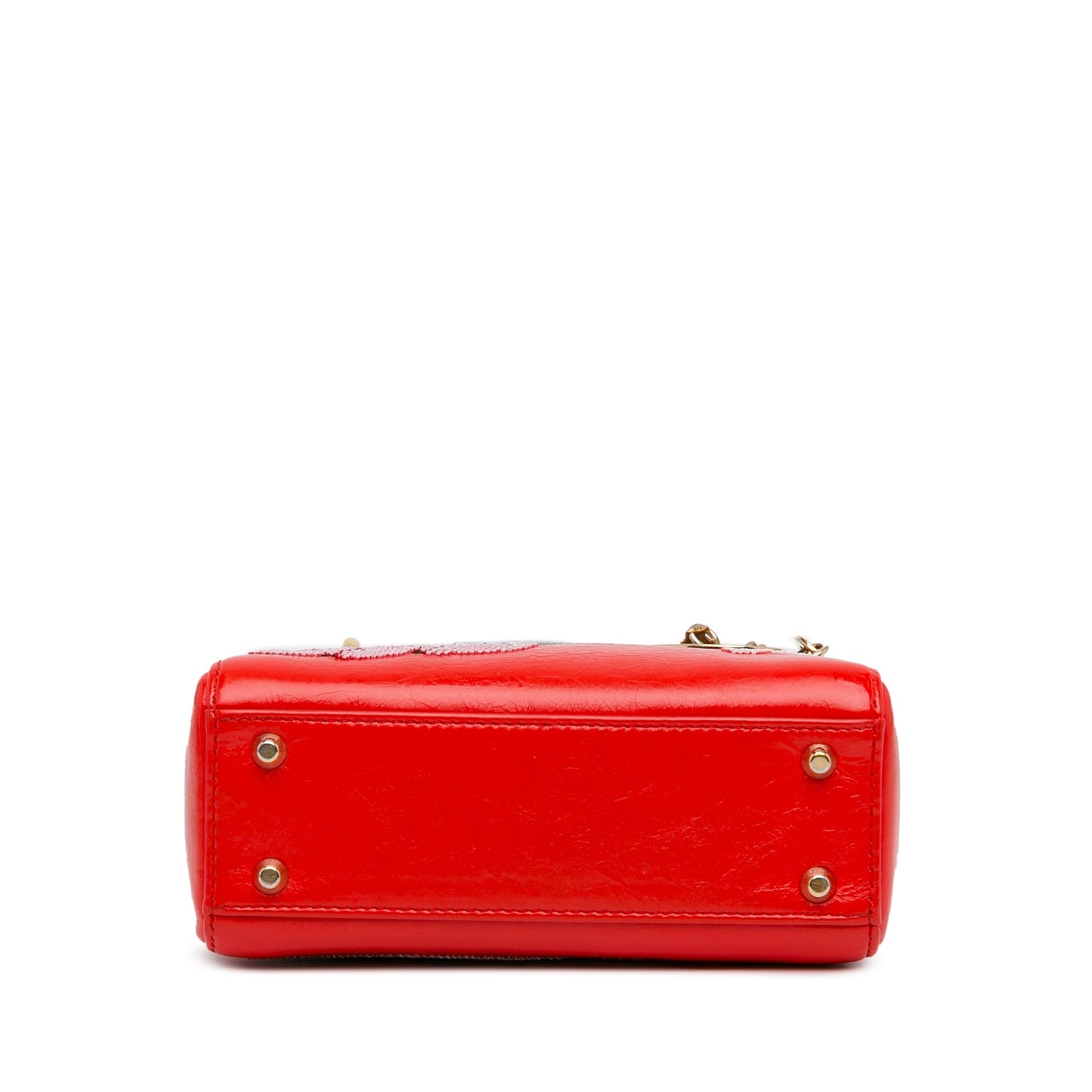 Dior Mini Calfskin Sequin Embellished Lady Dior Red