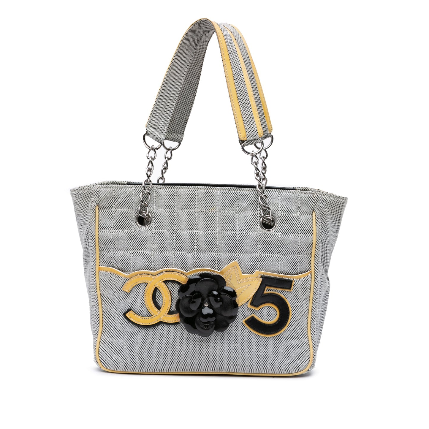 Chanel CC Camellia No. 5 Choco Bar Canvas Tote Gray