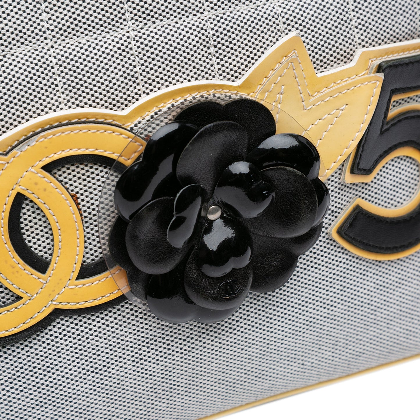 Chanel CC Camellia No. 5 Choco Bar Canvas Tote Gray