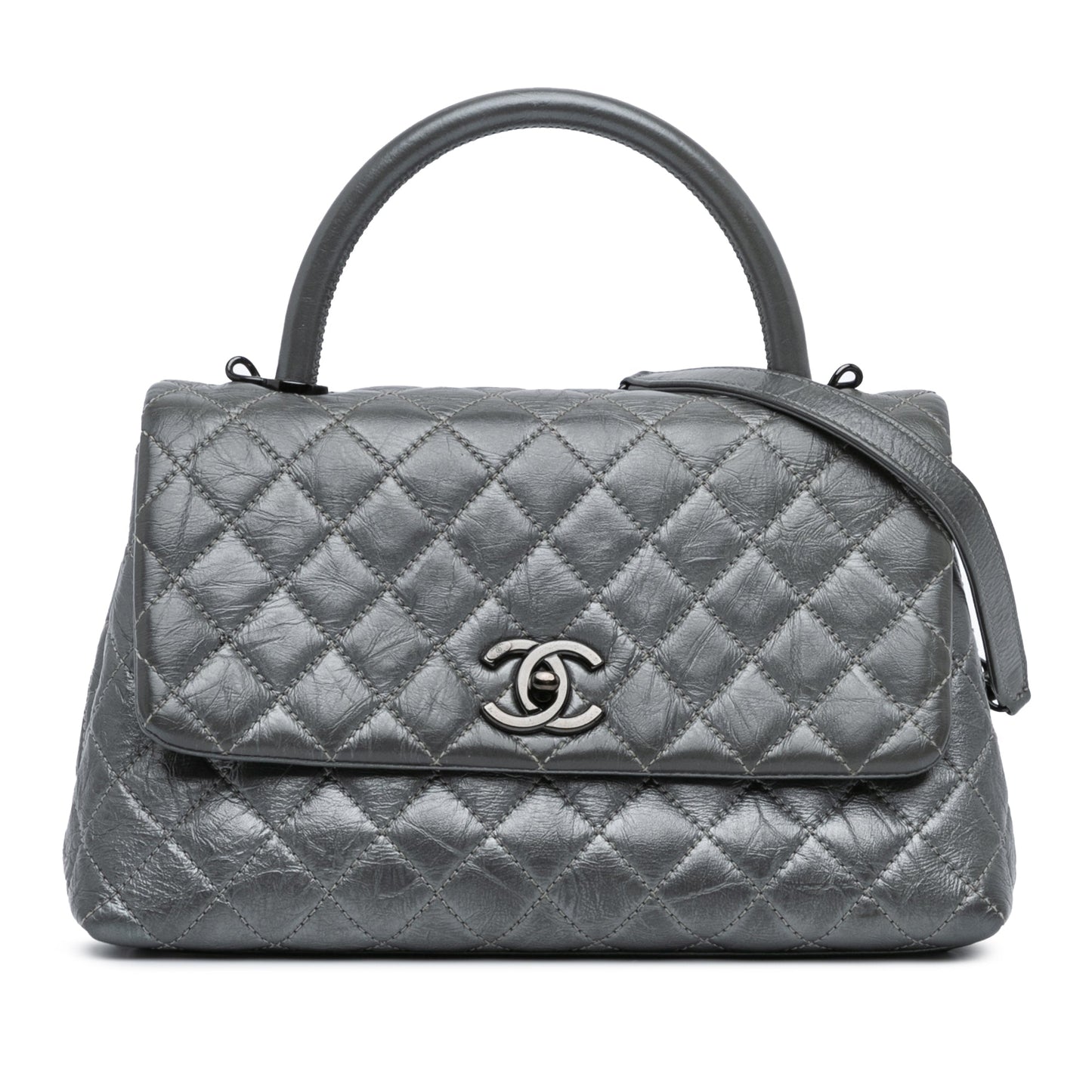 Chanel Small Quilted Aged Calfskin Coco Top Handle Bag Gray
