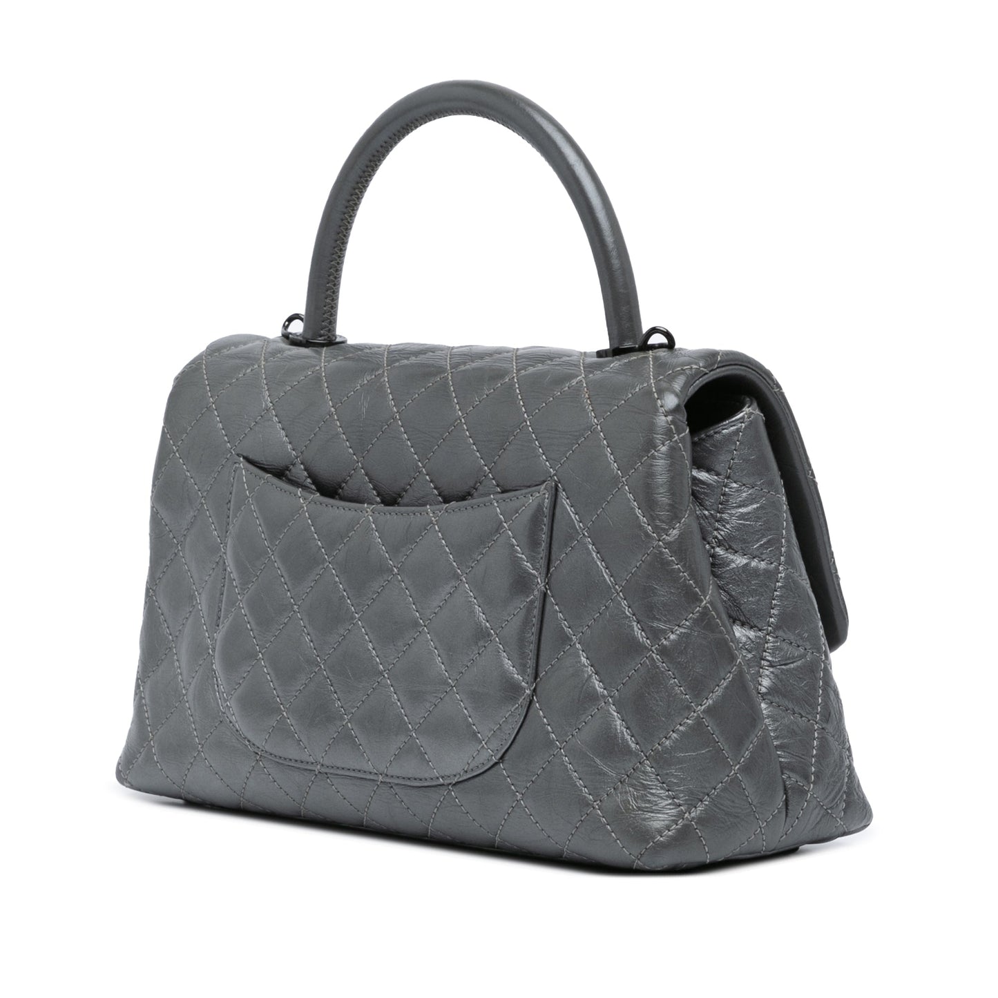 Chanel Small Quilted Aged Calfskin Coco Top Handle Bag Gray