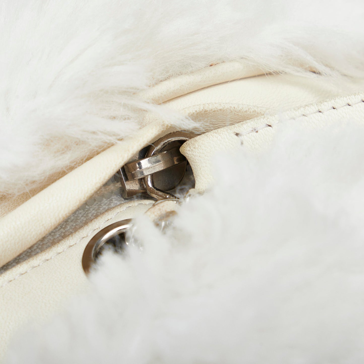 Chanel CC Crystal Embellished Faux Fur Round Crossbody White