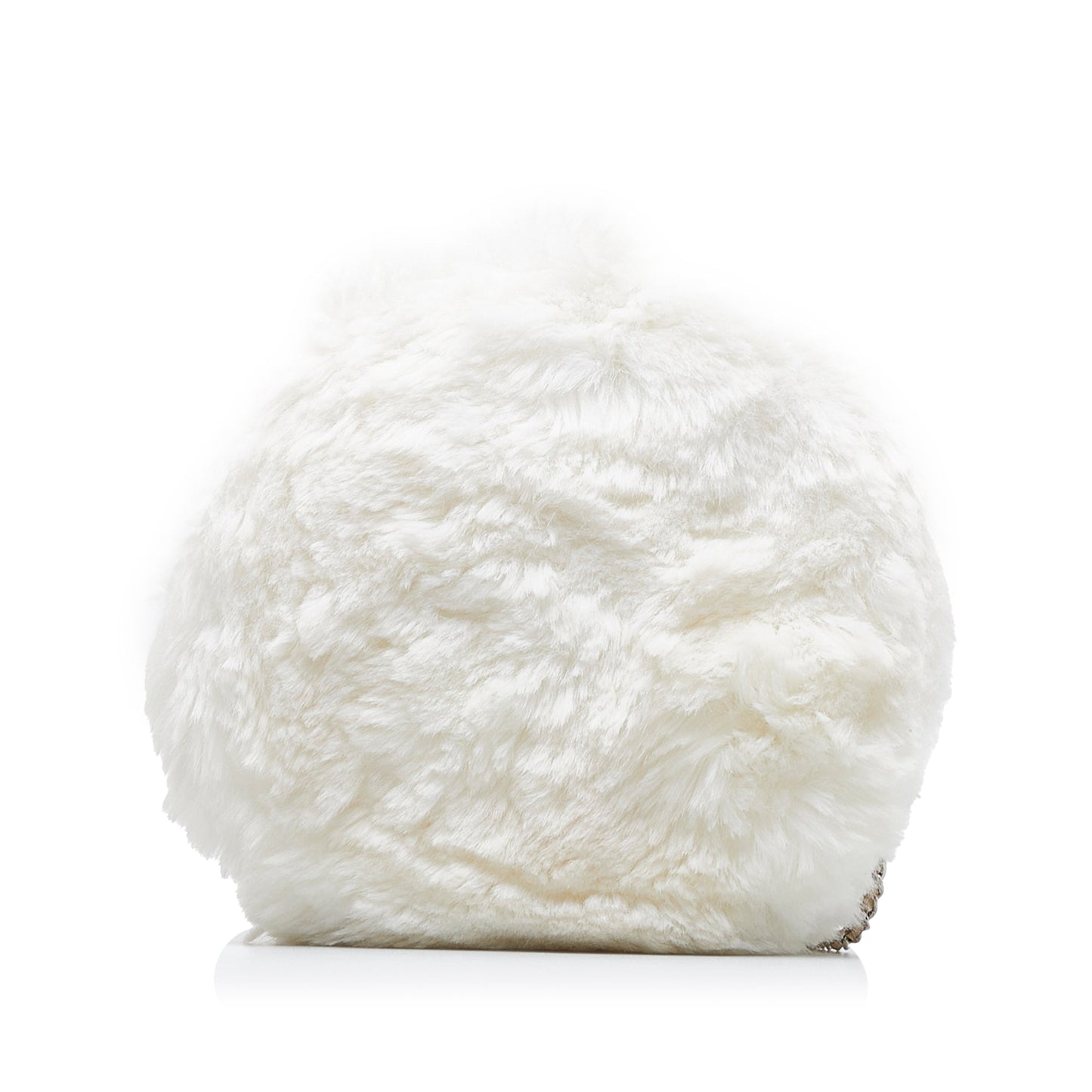 Chanel CC Crystal Embellished Faux Fur Round Crossbody White