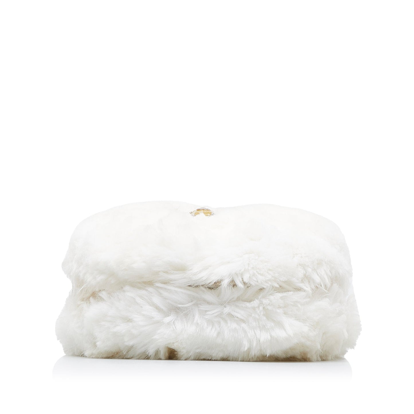 Chanel CC Crystal Embellished Faux Fur Round Crossbody White