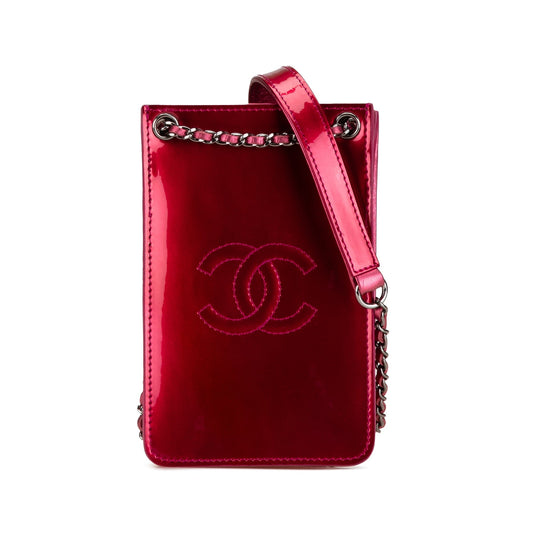 Chanel CC Patent Phone Holder Crossbody Pink