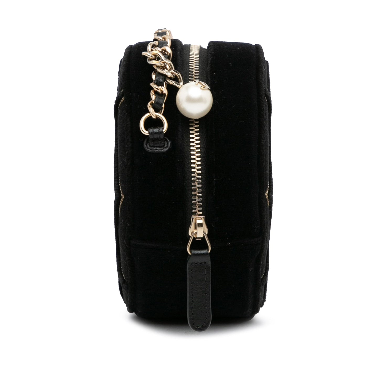 Chanel Velvet Pearl Sequin Round Crossbody Black