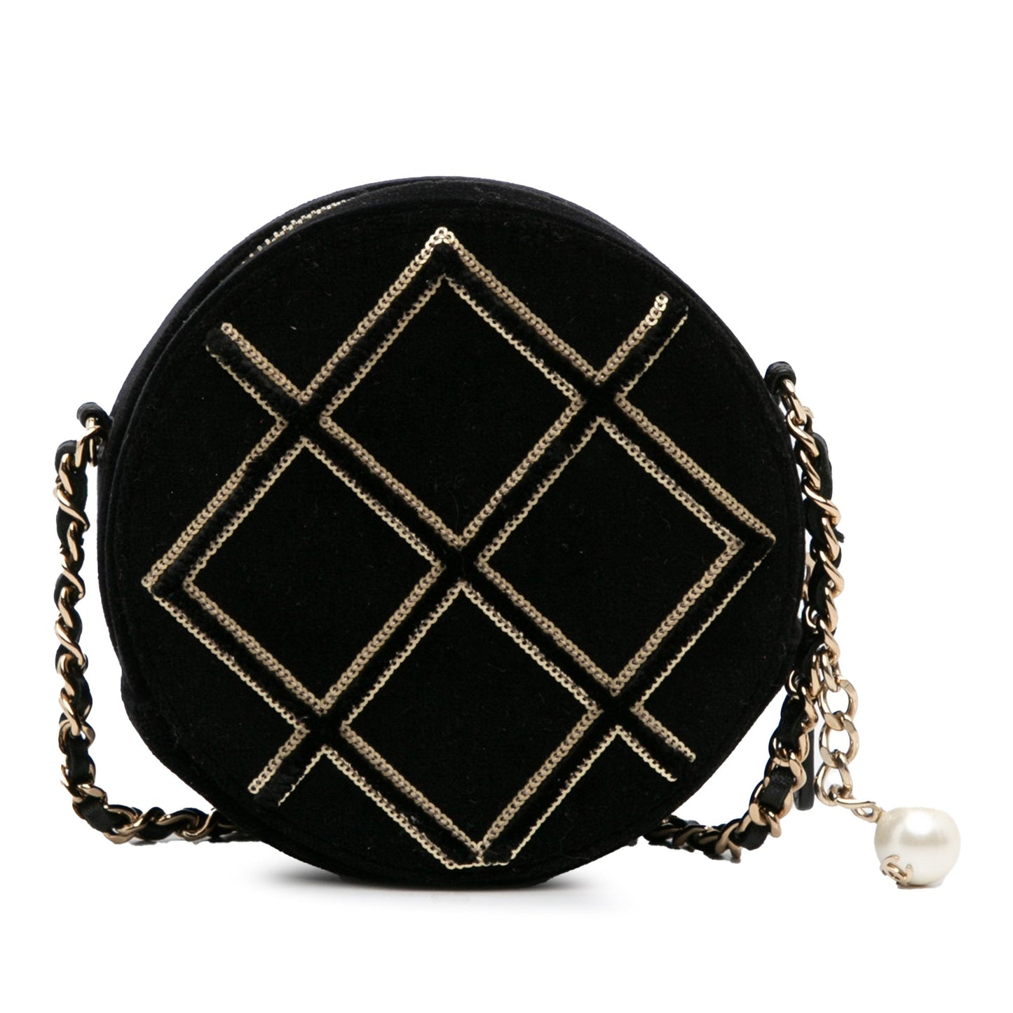 Chanel Velvet Pearl Sequin Round Crossbody Black