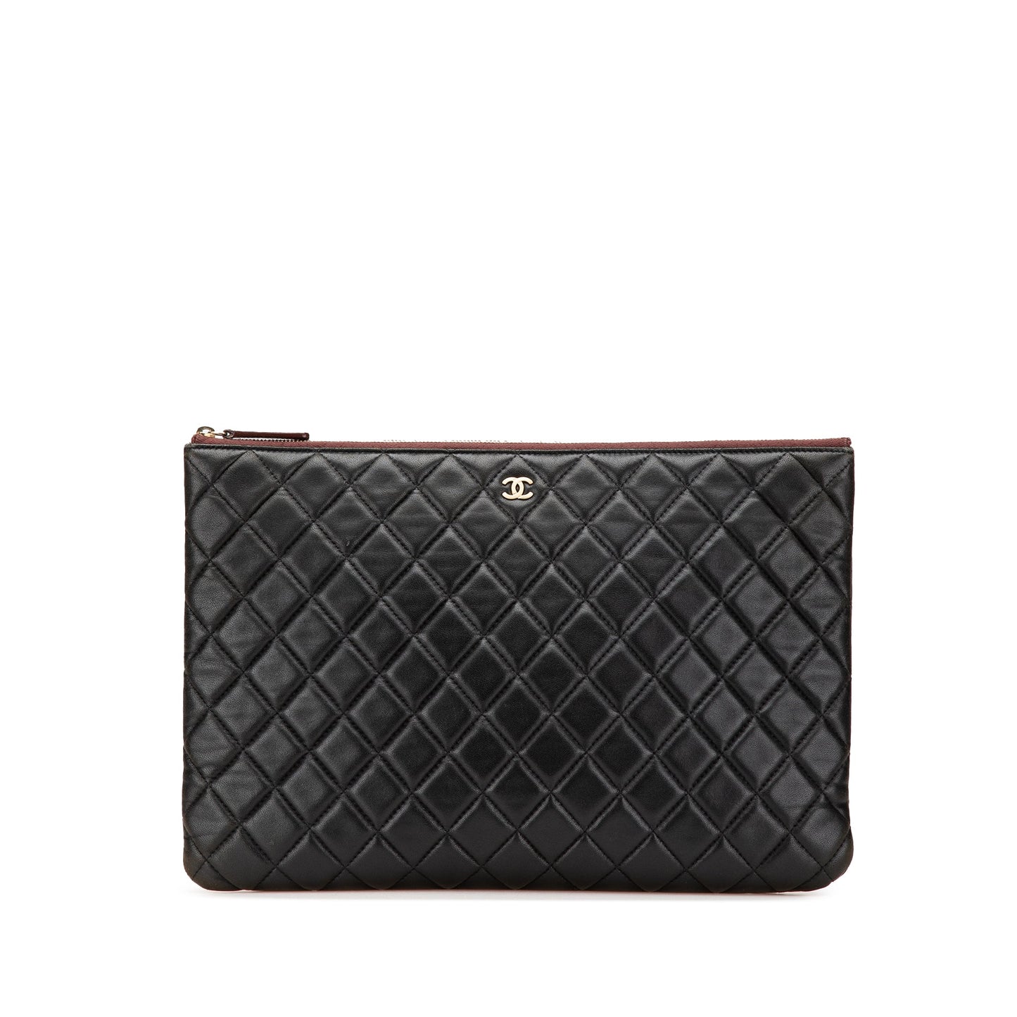Chanel Large Quilted Lambskin O Case Clutch Black