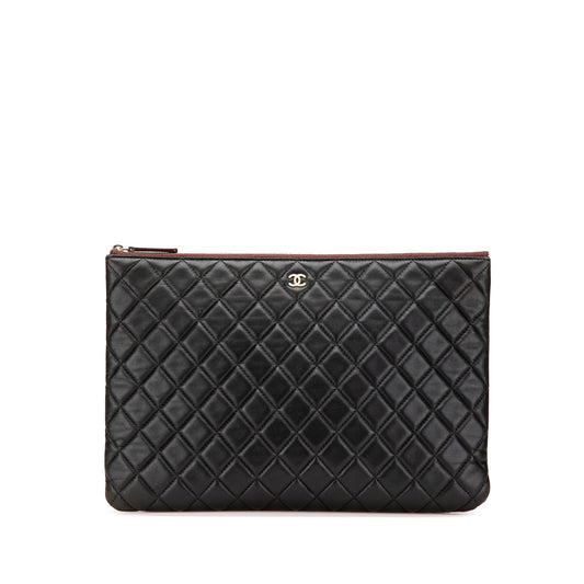 Chanel Large Quilted Lambskin O Case Clutch Black