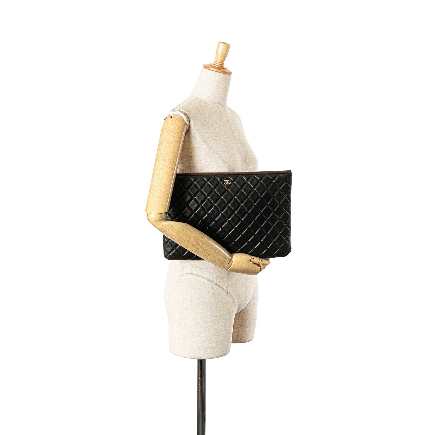 Chanel Large Quilted Lambskin O Case Clutch Black
