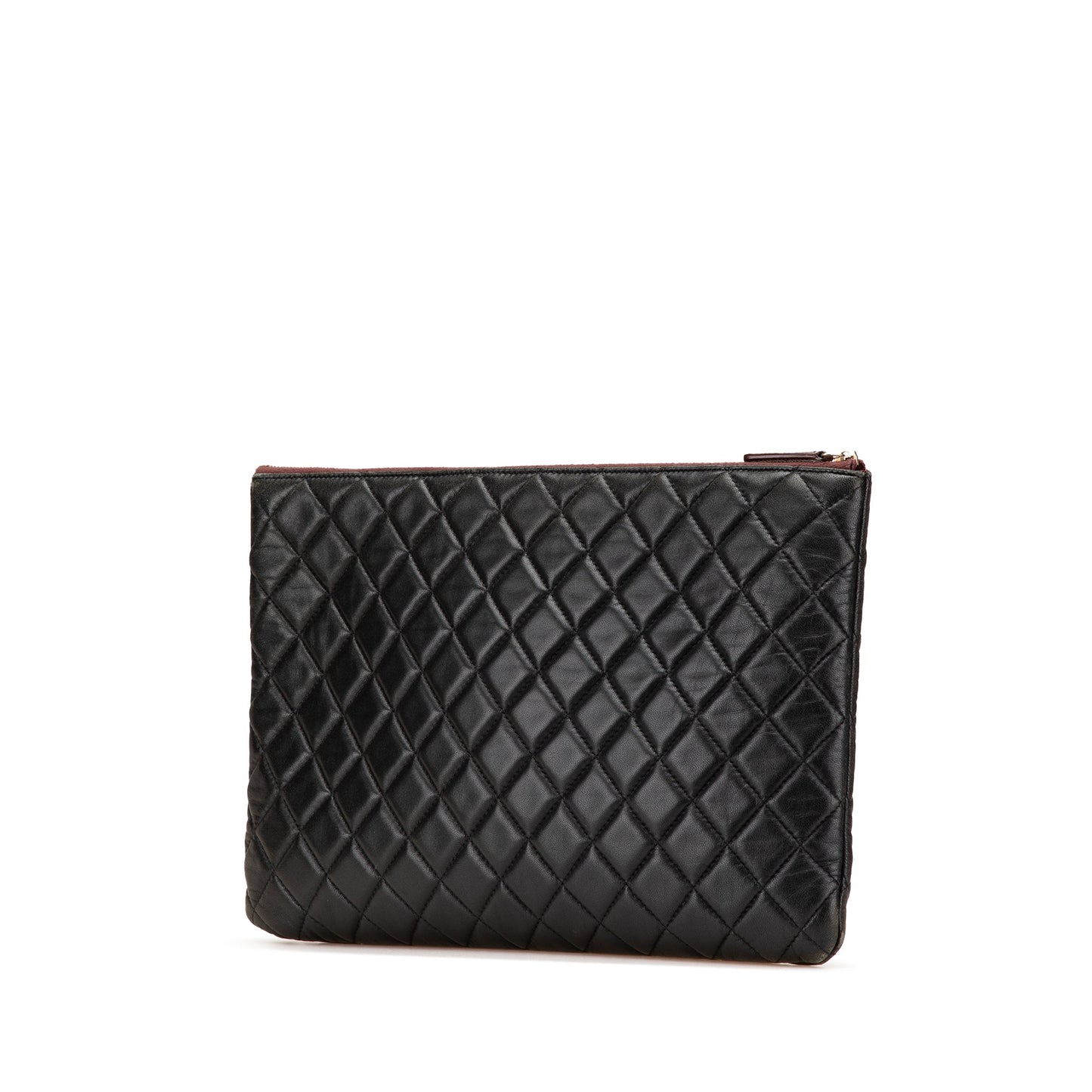 Chanel Large Quilted Lambskin O Case Clutch Black