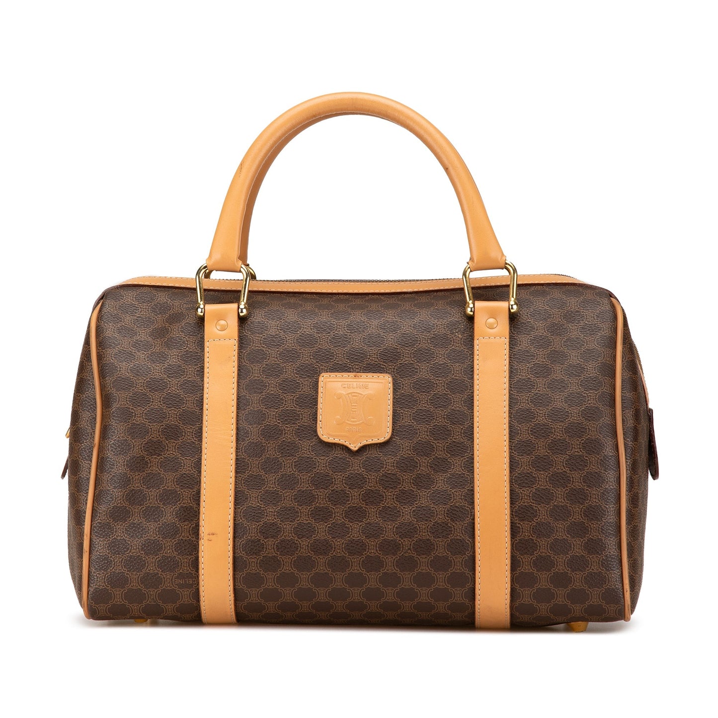 Celine Macadam Coated Canvas Boston Bag Brown