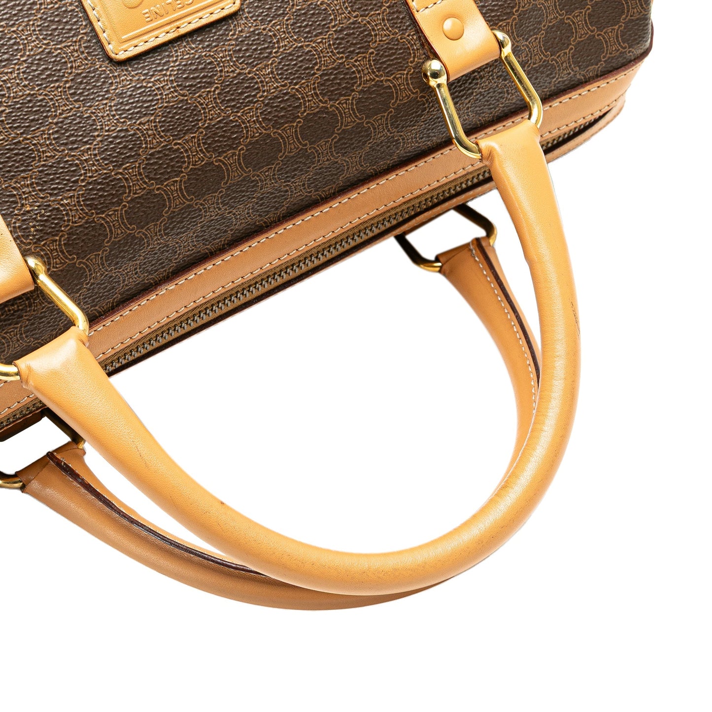 Celine Macadam Coated Canvas Boston Bag Brown