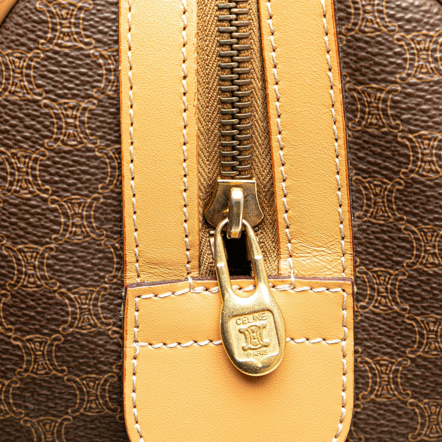 Celine Macadam Coated Canvas Boston Bag Brown