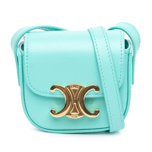 Celine Mini Shiny Calfskin Triomphe Crossbody Blue
