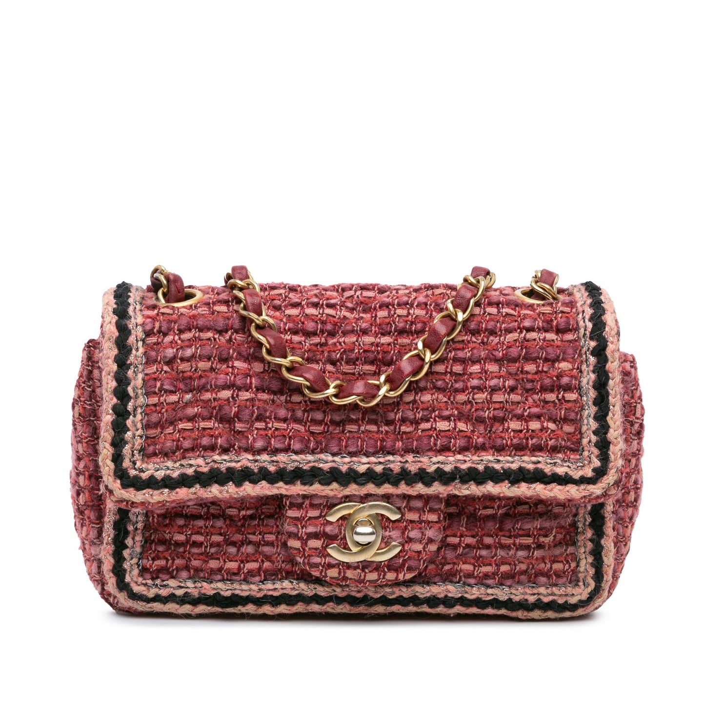 Chanel Mini Braided Classic Tweed Single Flap Bag Red
