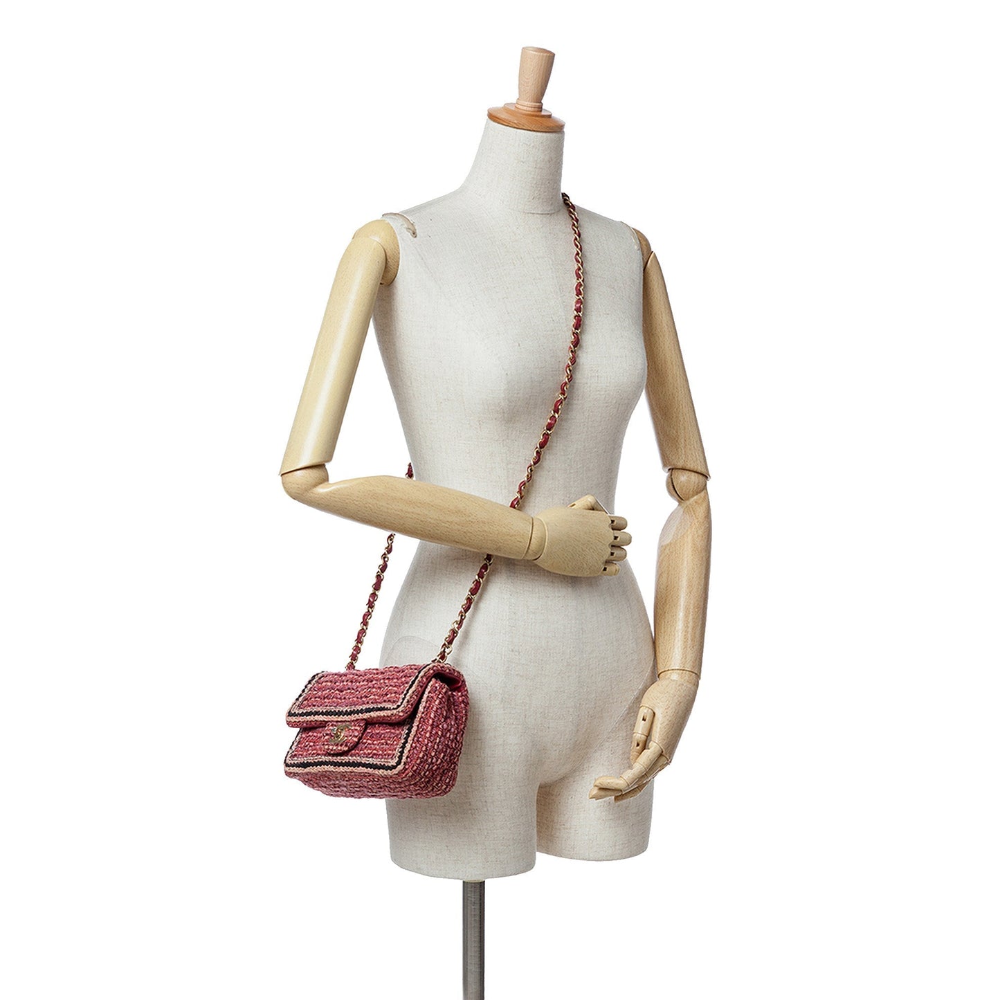 Chanel Mini Braided Classic Tweed Single Flap Bag Red