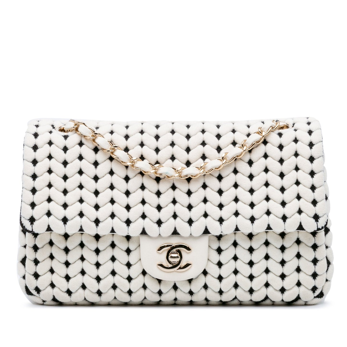 Chanel Medium Calfskin and Wool Knit Single Flap White
