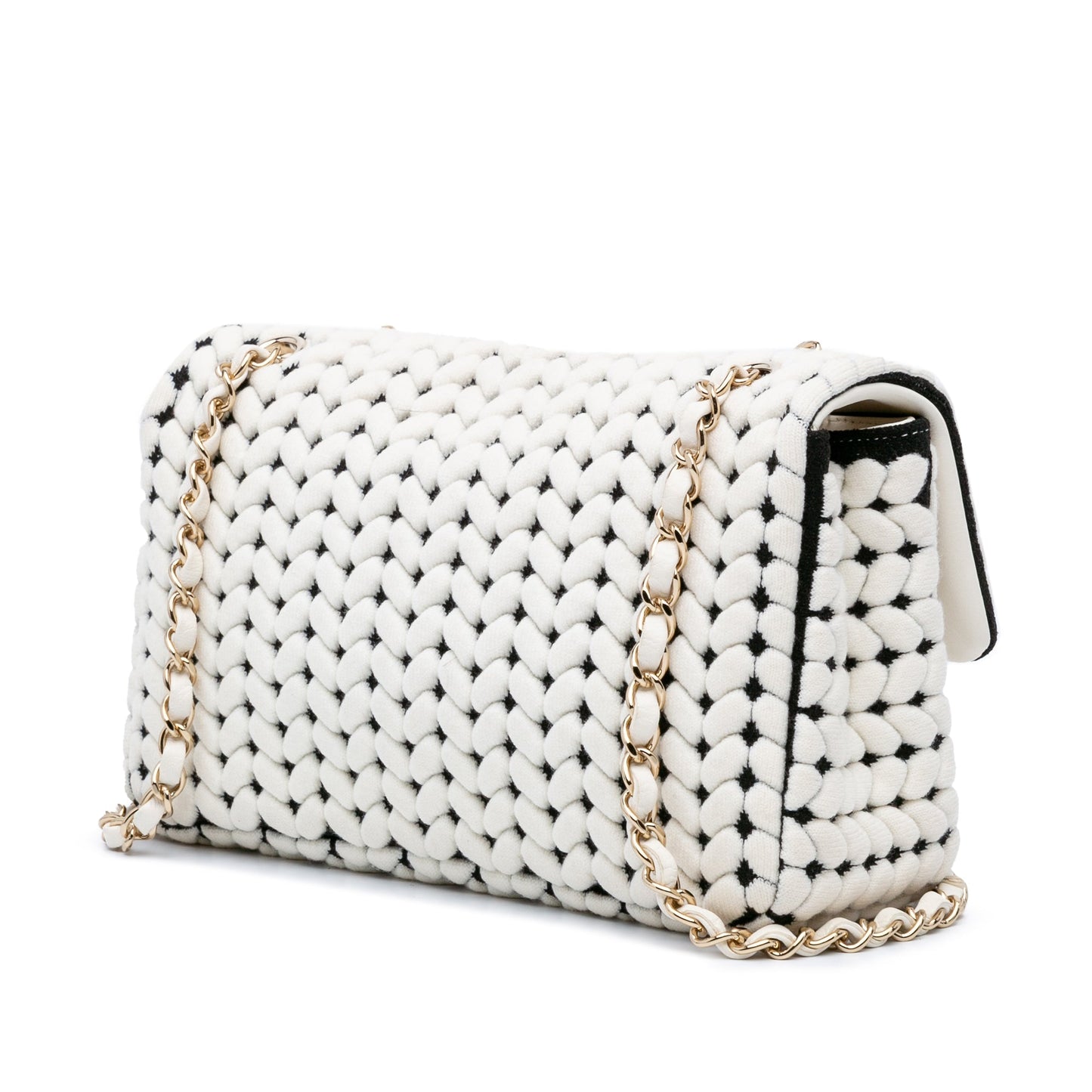 Chanel Medium Calfskin and Wool Knit Single Flap White