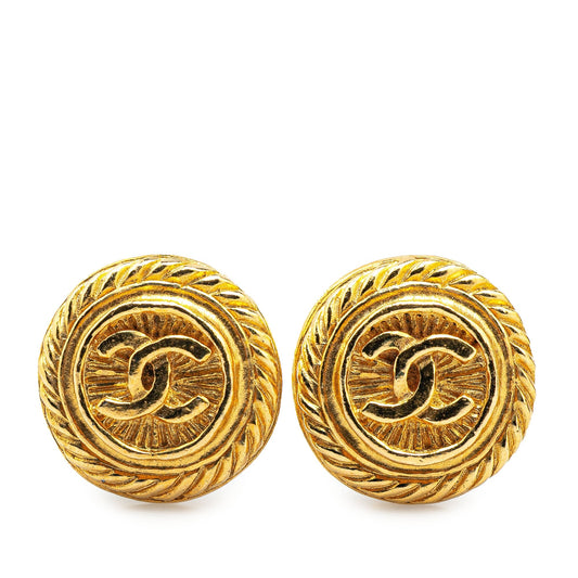 Chanel Gold Plated CC Round Clip on Earrings Gold