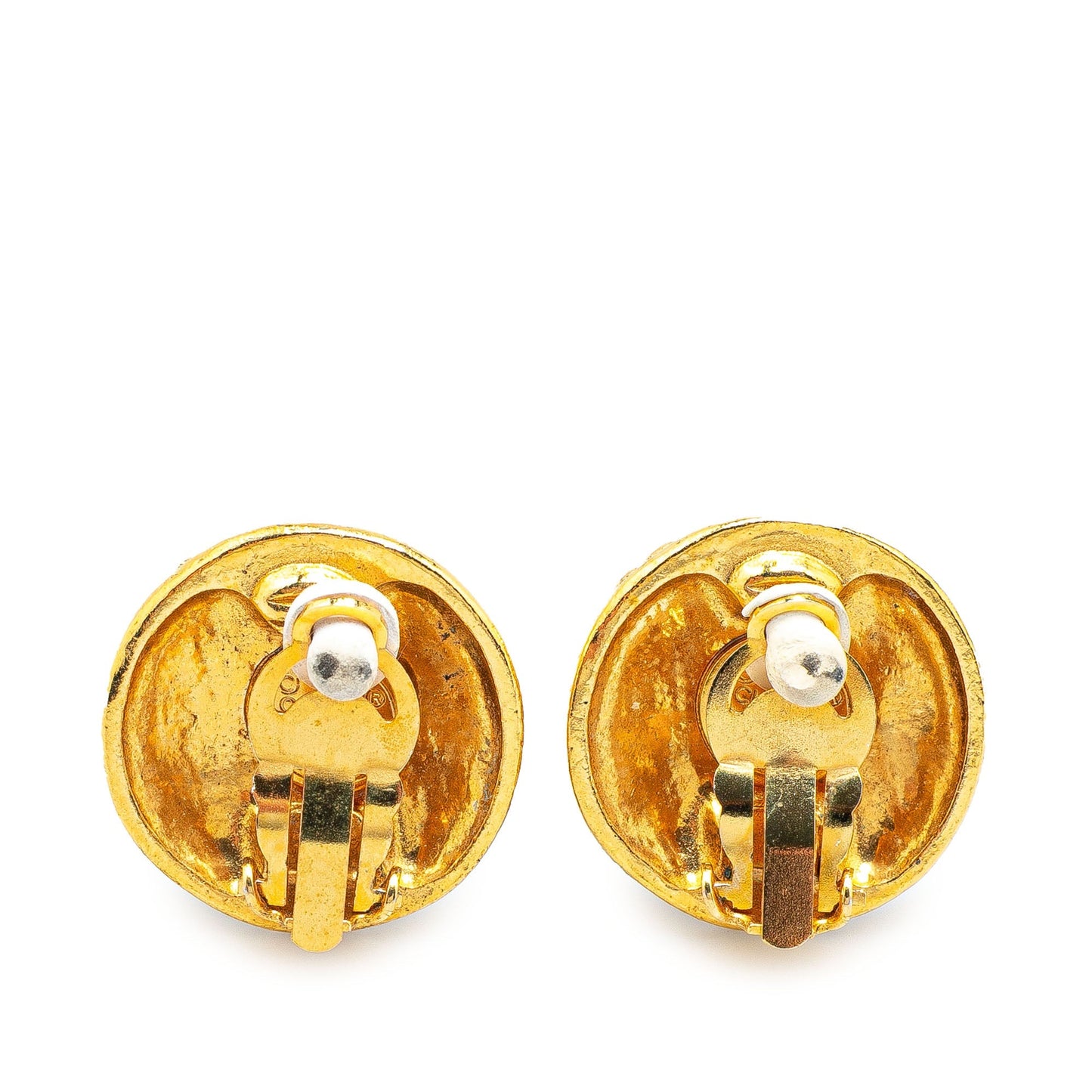 Chanel Gold Plated CC Round Clip on Earrings Gold