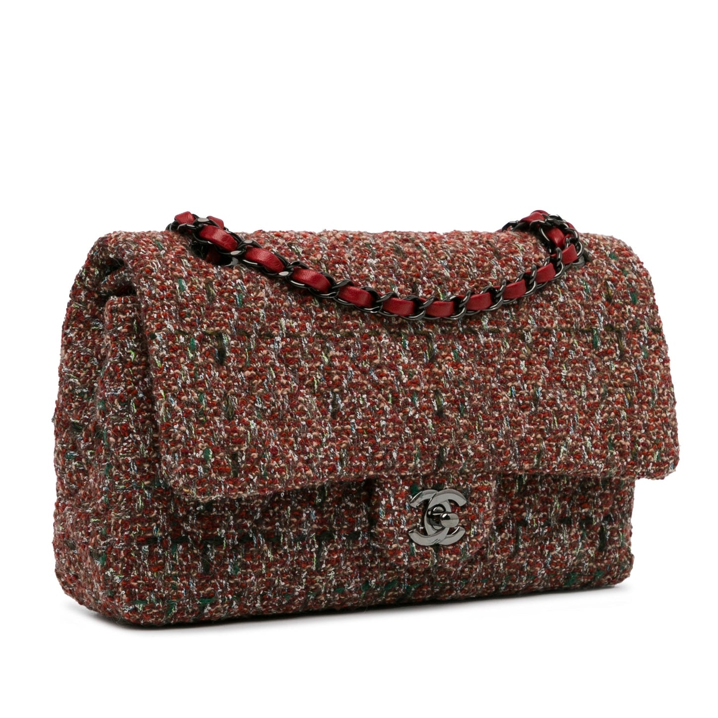 Chanel Medium Classic Tweed Double Flap Red