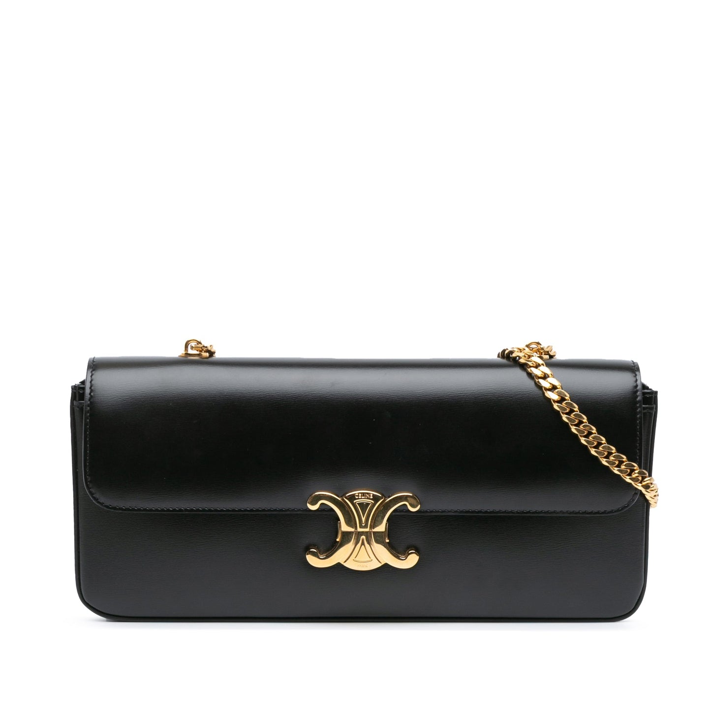 Celine Triomphe Calfskin Cuir Chain Shoulder Bag Black