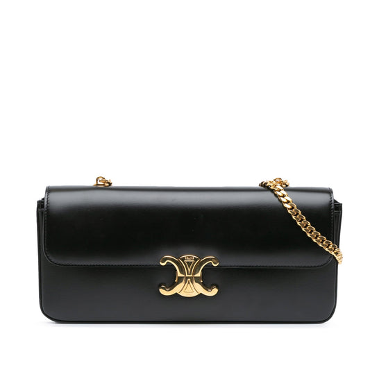 Celine Triomphe Calfskin Cuir Chain Shoulder Bag Black