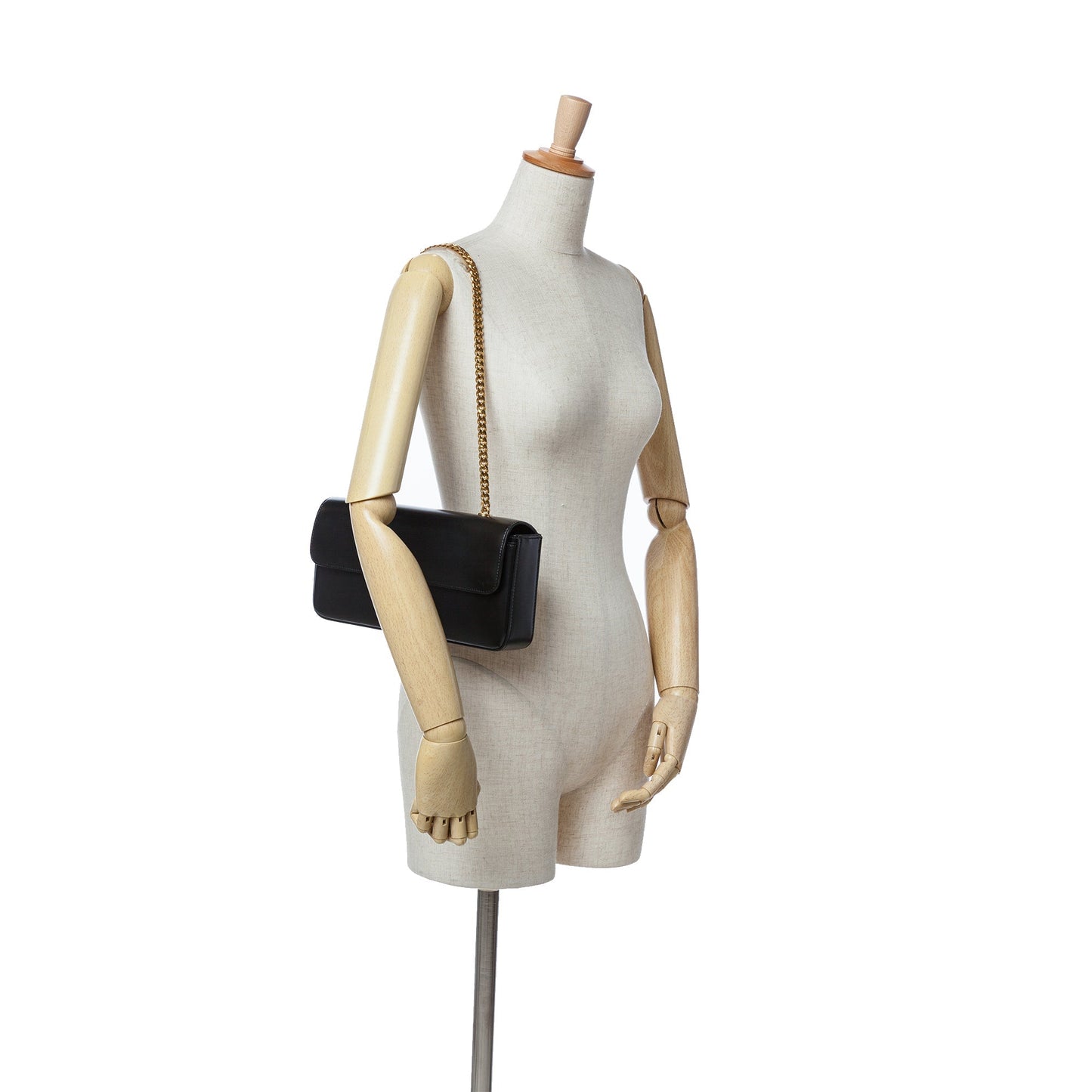 Celine Triomphe Calfskin Cuir Chain Shoulder Bag Black