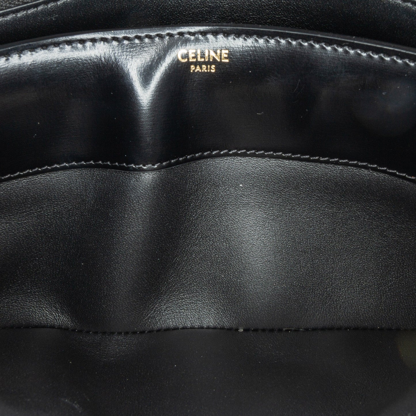 Celine Triomphe Calfskin Cuir Chain Shoulder Bag Black