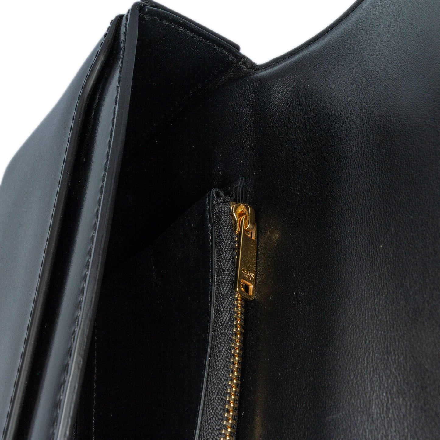 Celine Triomphe Calfskin Cuir Chain Shoulder Bag Black
