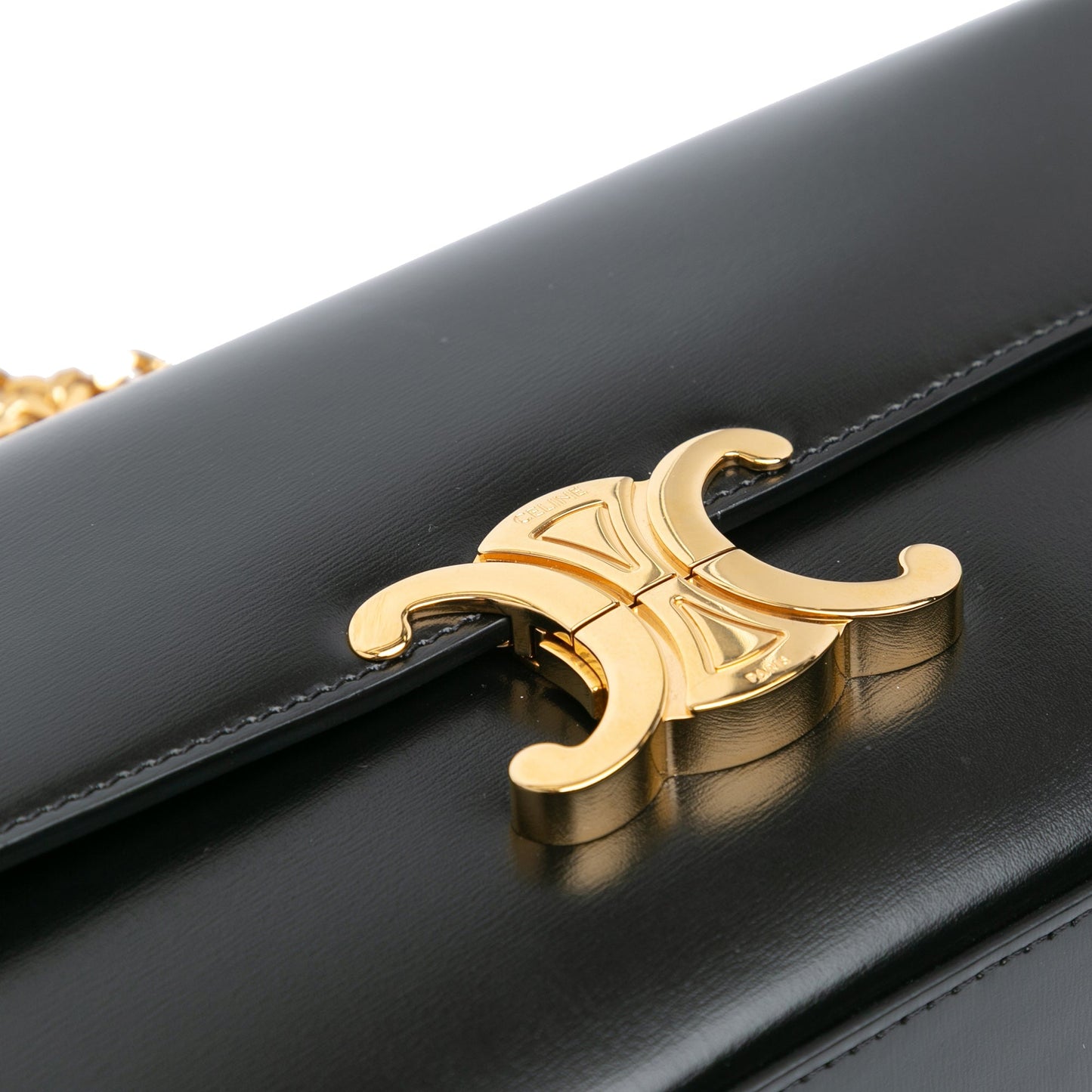Celine Triomphe Calfskin Cuir Chain Shoulder Bag Black