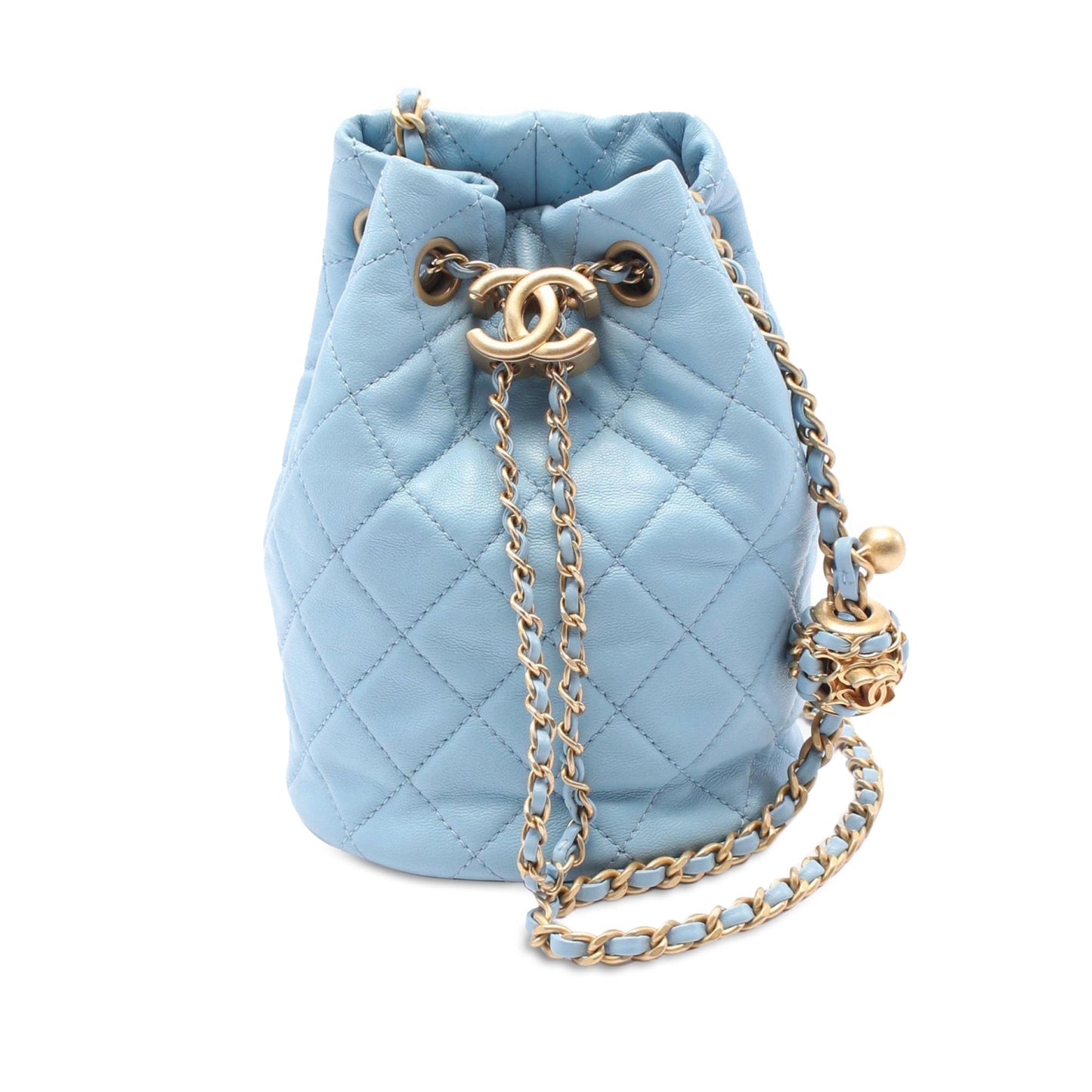 Chanel Quilted Lambskin Pearl Crush Bucket Bag Blue