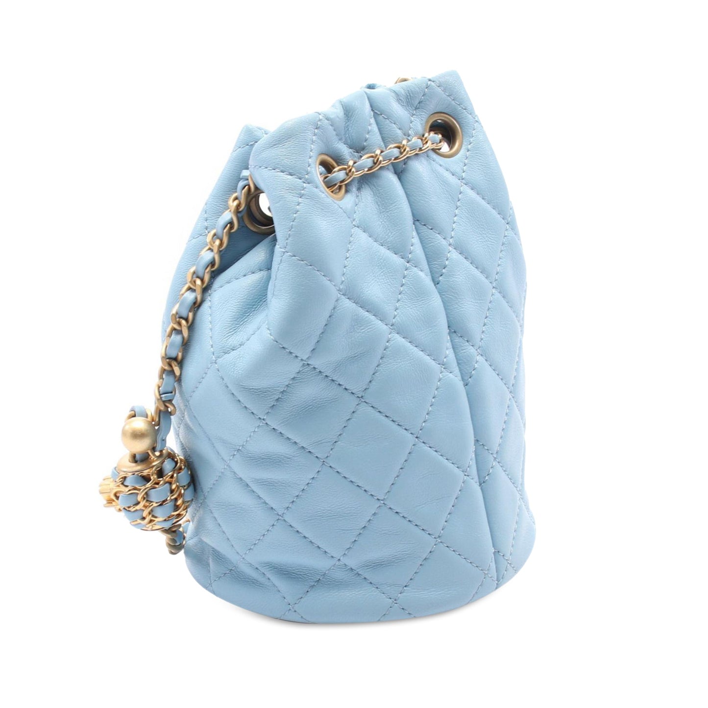 Chanel Quilted Lambskin Pearl Crush Bucket Bag Blue