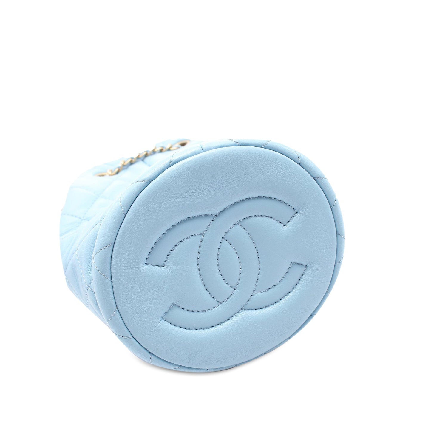 Chanel Quilted Lambskin Pearl Crush Bucket Bag Blue