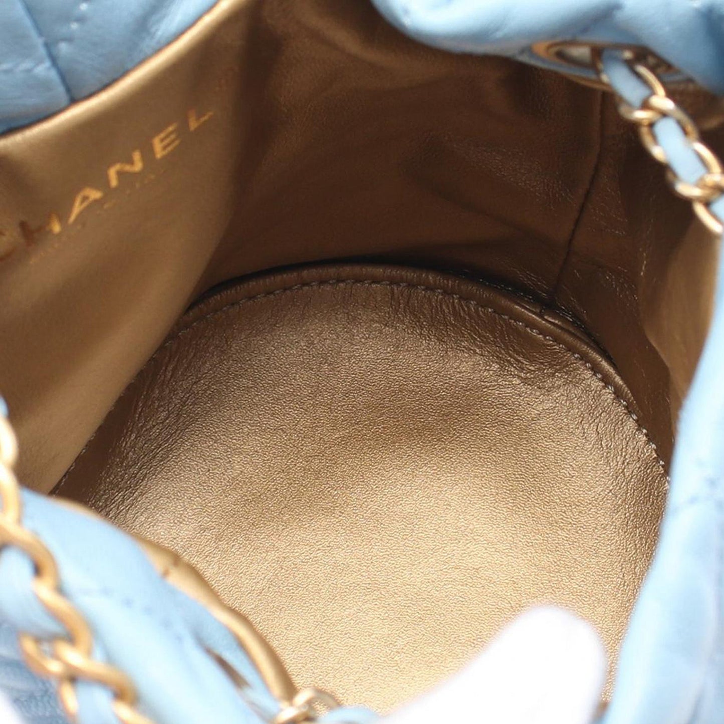 Chanel Quilted Lambskin Pearl Crush Bucket Bag Blue