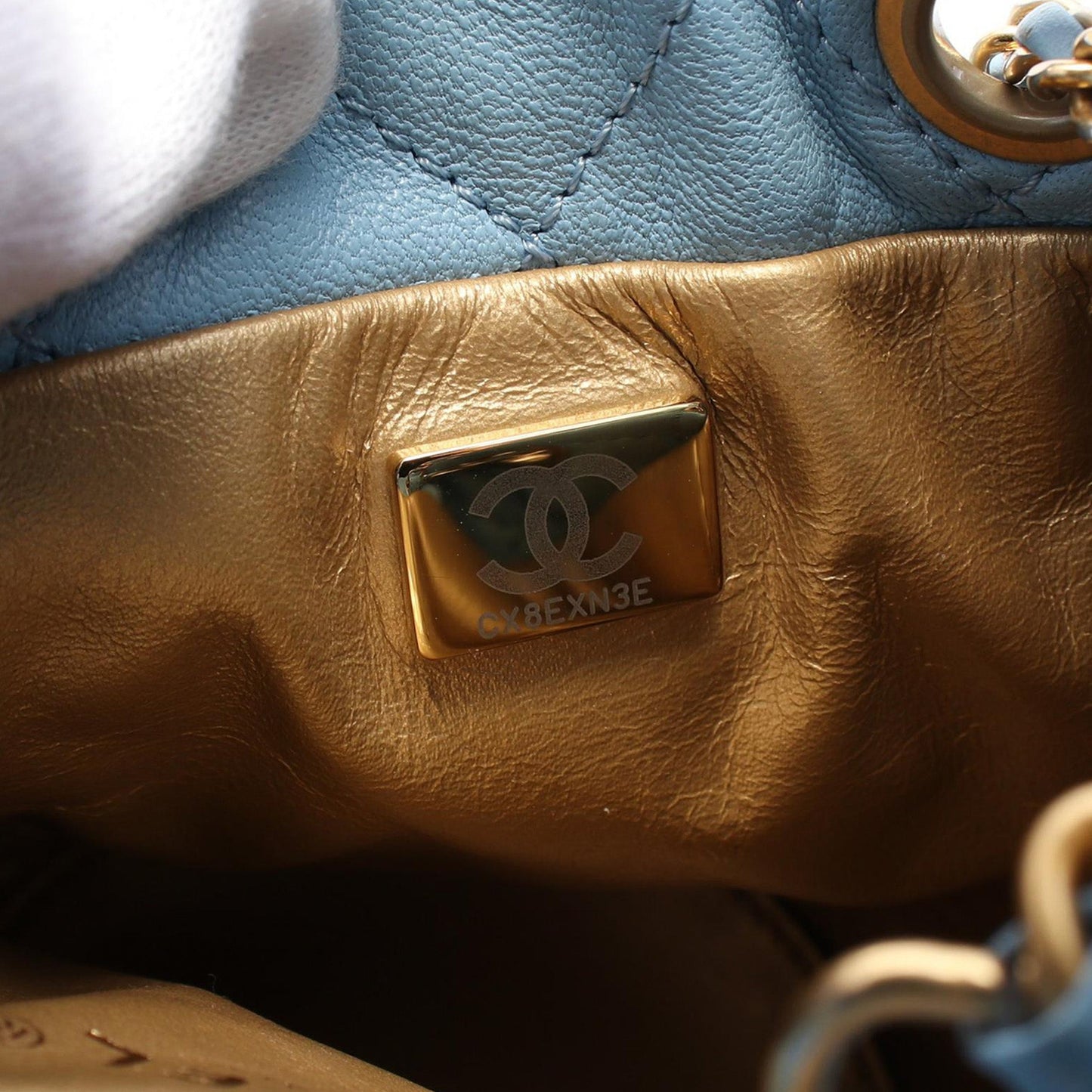 Chanel Quilted Lambskin Pearl Crush Bucket Bag Blue