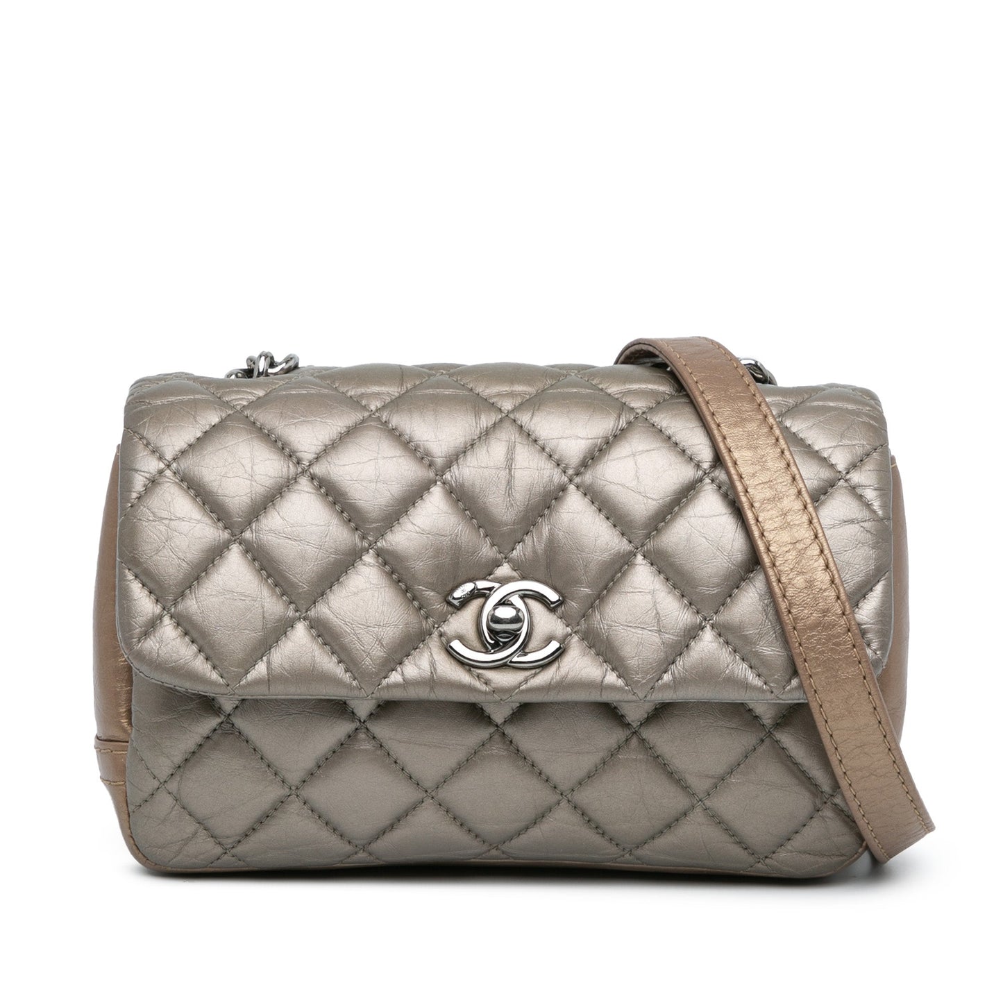 Chanel Mini Quilted Metallic Calfskin Lady Pearly Flap Brown