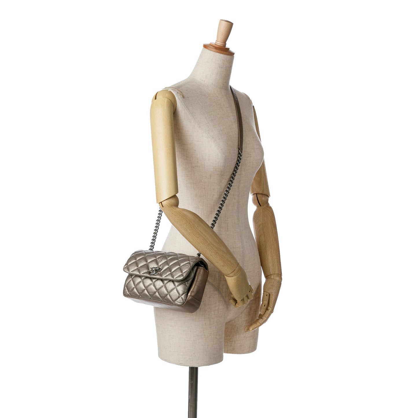 Chanel Mini Quilted Metallic Calfskin Lady Pearly Flap Brown