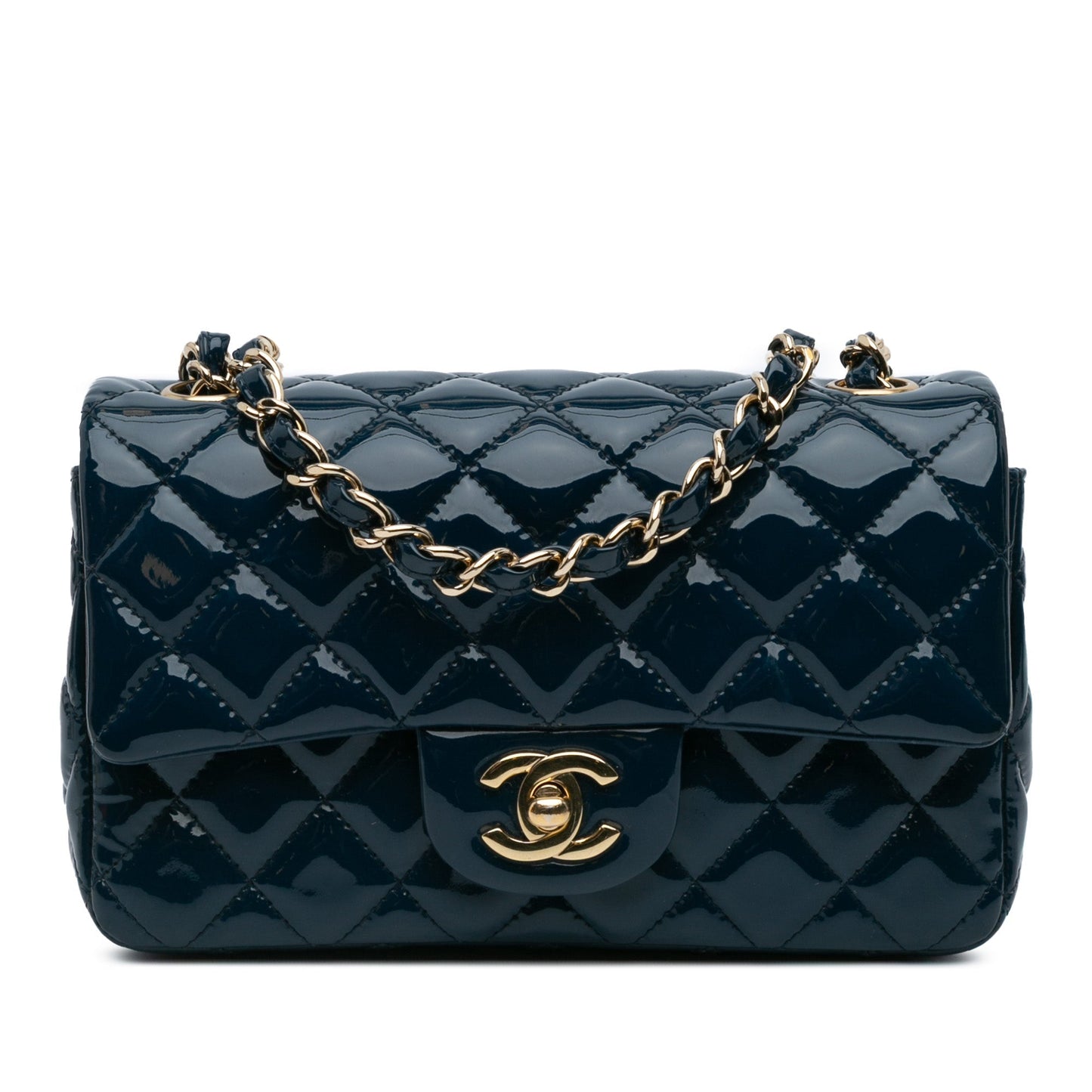 Chanel Mini Rectangular Classic Patent Single Flap Blue