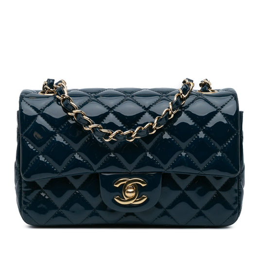 Chanel Mini Rectangular Classic Patent Single Flap Blue