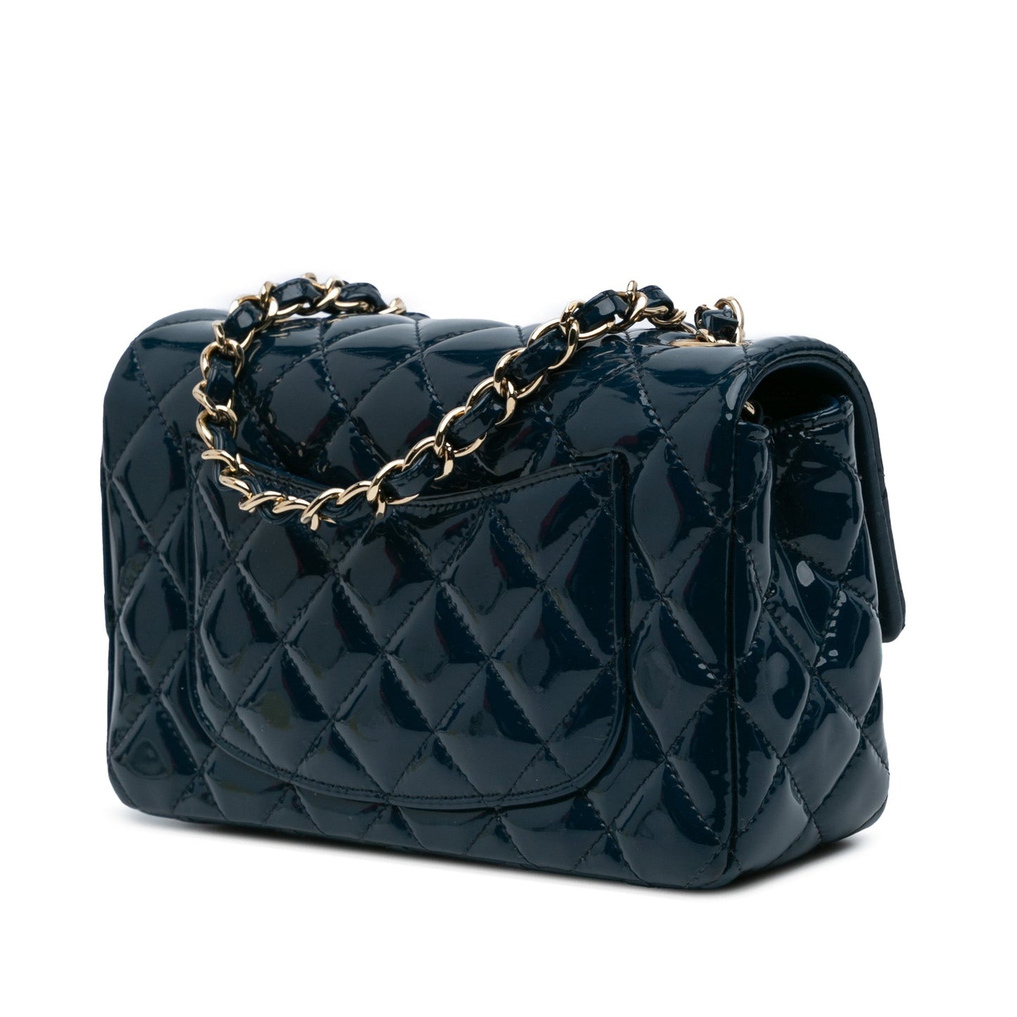 Chanel Mini Rectangular Classic Patent Single Flap Blue