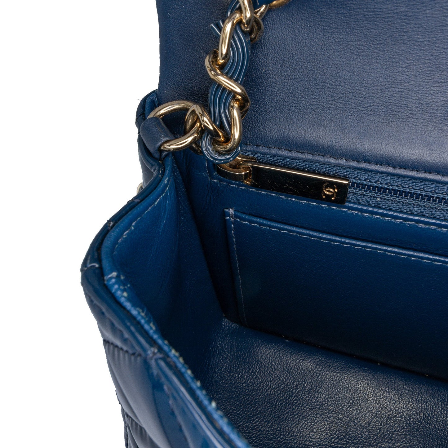 Chanel Mini Rectangular Classic Patent Single Flap Blue
